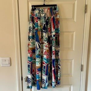 True Destinations Wide Leg Palazzo Pants in Aqua Multicolor